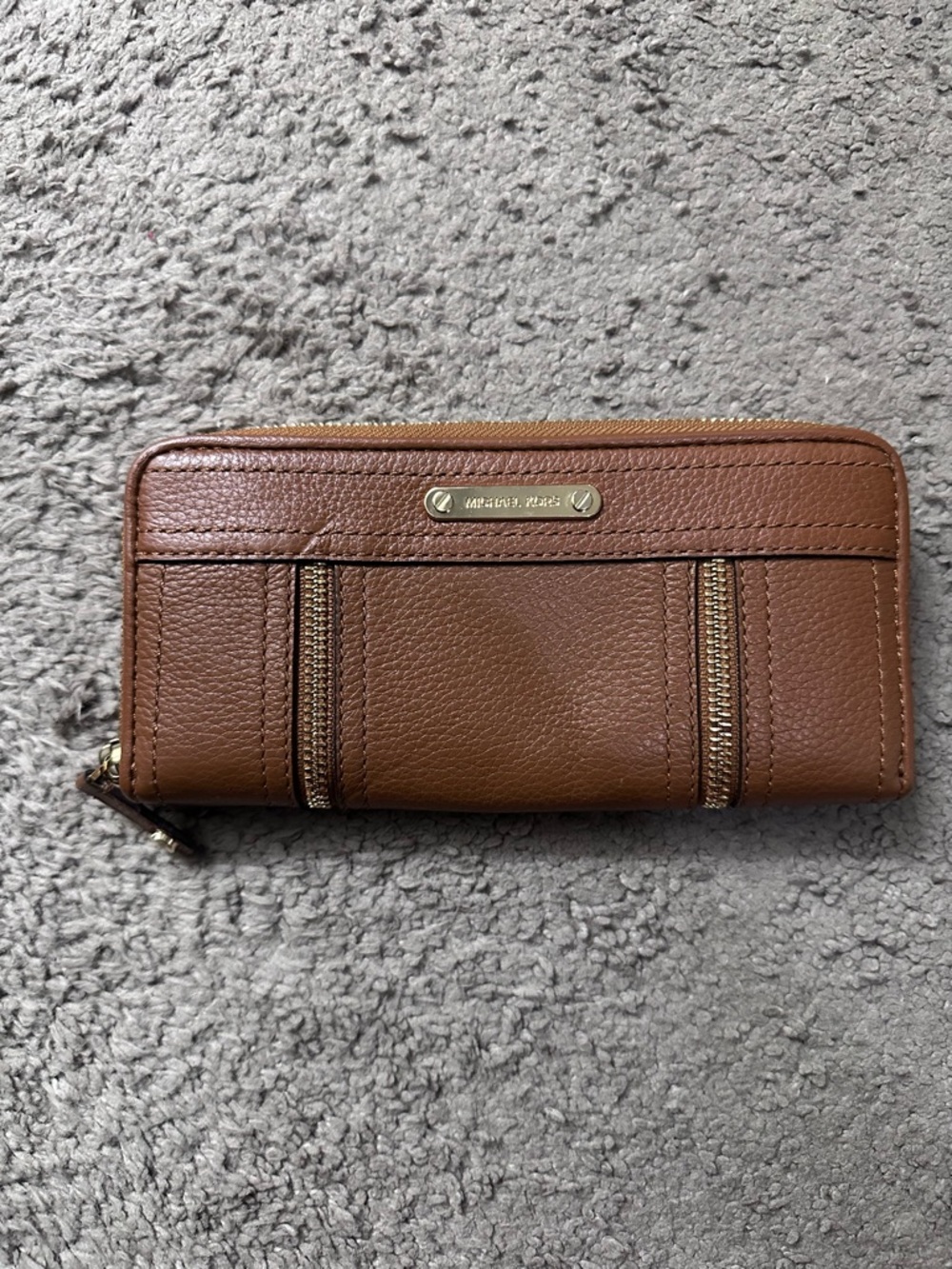 Michael Kors Tan/Brown Pebbled Leather Zip Wallet with Gold Hardware